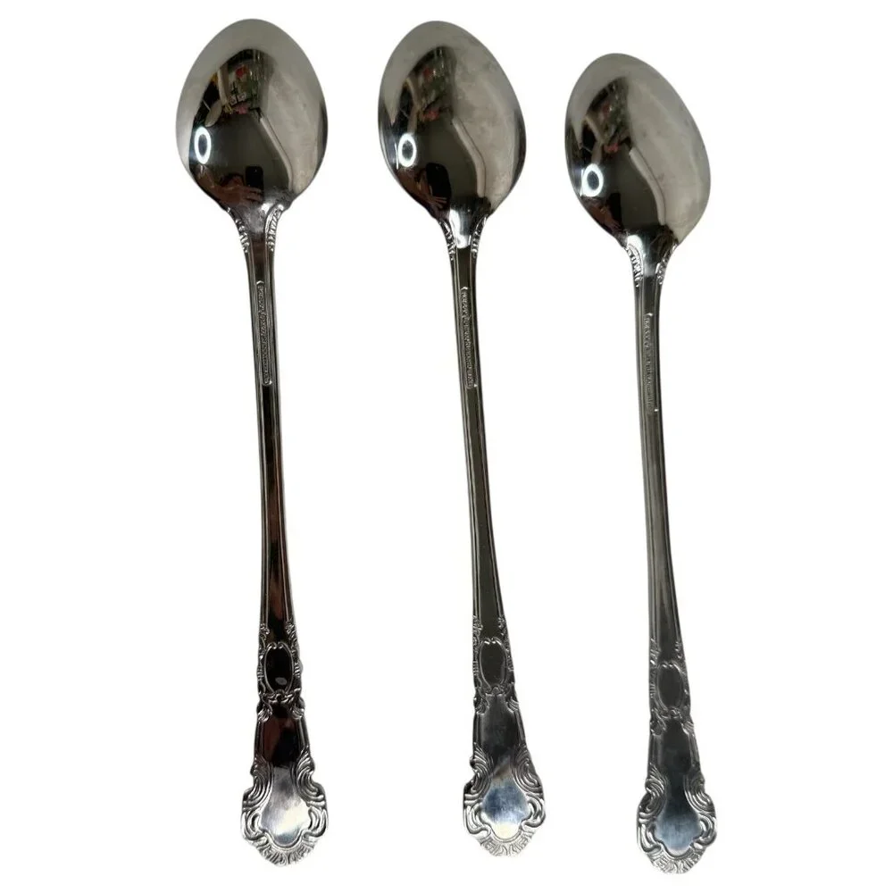 3 Piece Reed & Barton Renaissance Stainless 18/10 Glossy Iced Tea Spoons Ice Tea